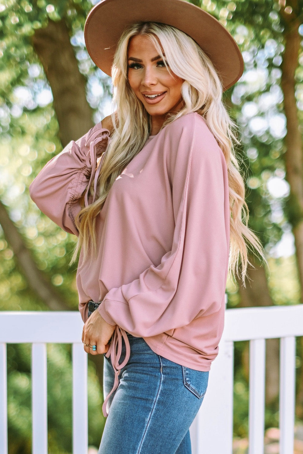 Ribbed Drawstring Dolman Sleeve Top  Shirts & Tops- Doll Fits