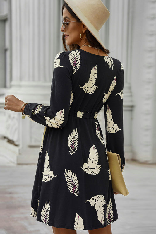 Printed Buttoned Long Sleeve Slit Dress  Dresses- Doll Fits