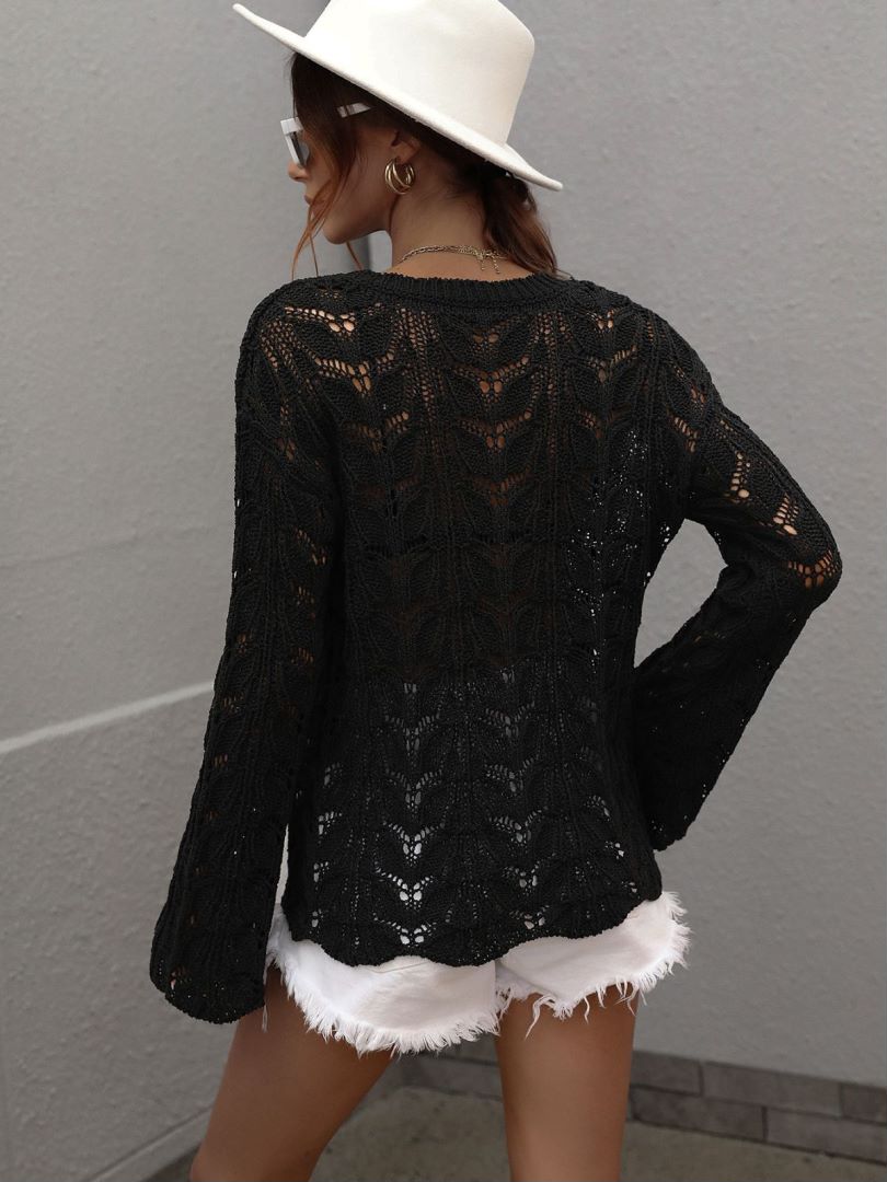 Openwork Dropped Shoulder Knit Top  Shirts & Tops- Doll Fits