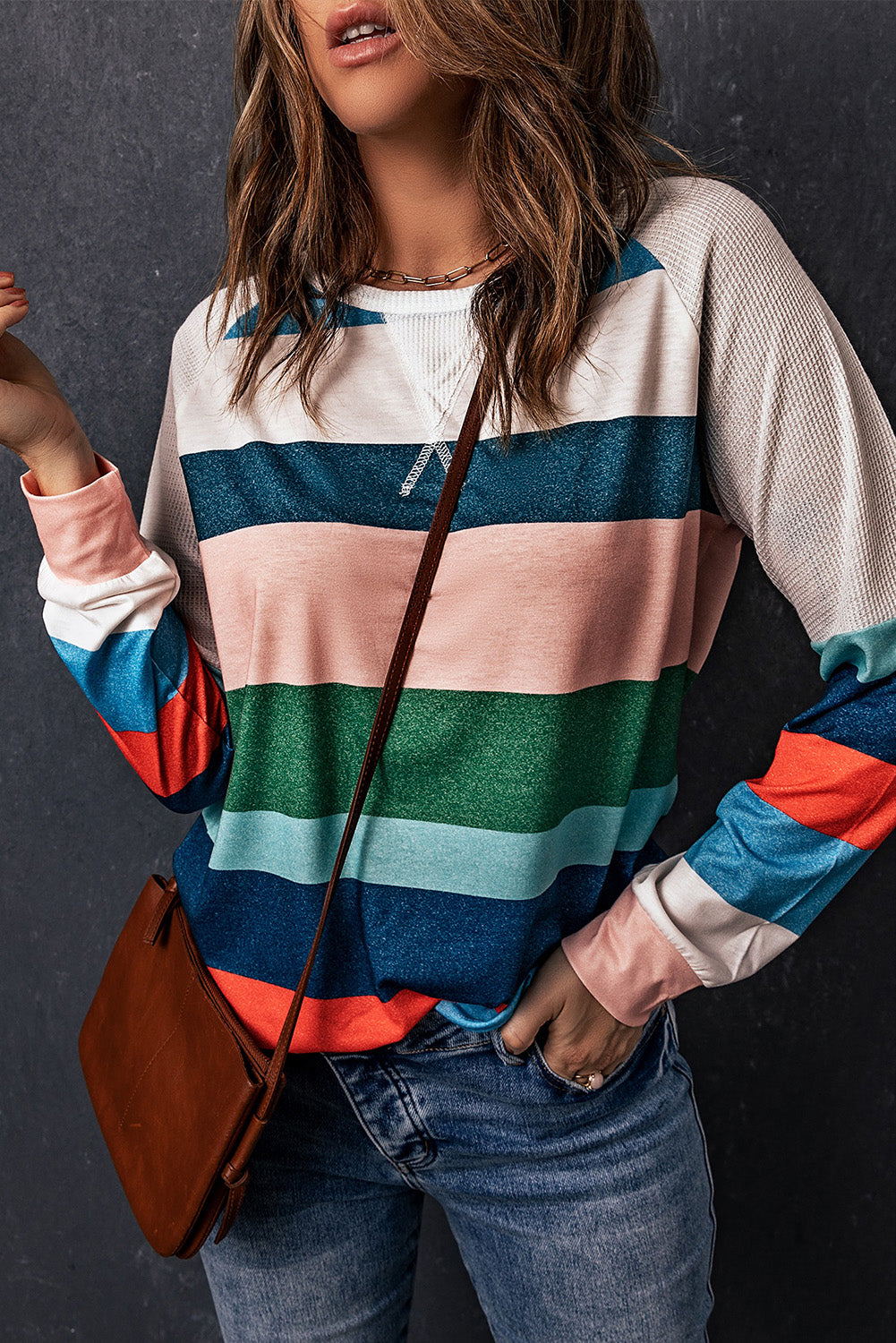 Striped Raglan Sleeve Round Neck Tee  Shirts & Tops- Doll Fits