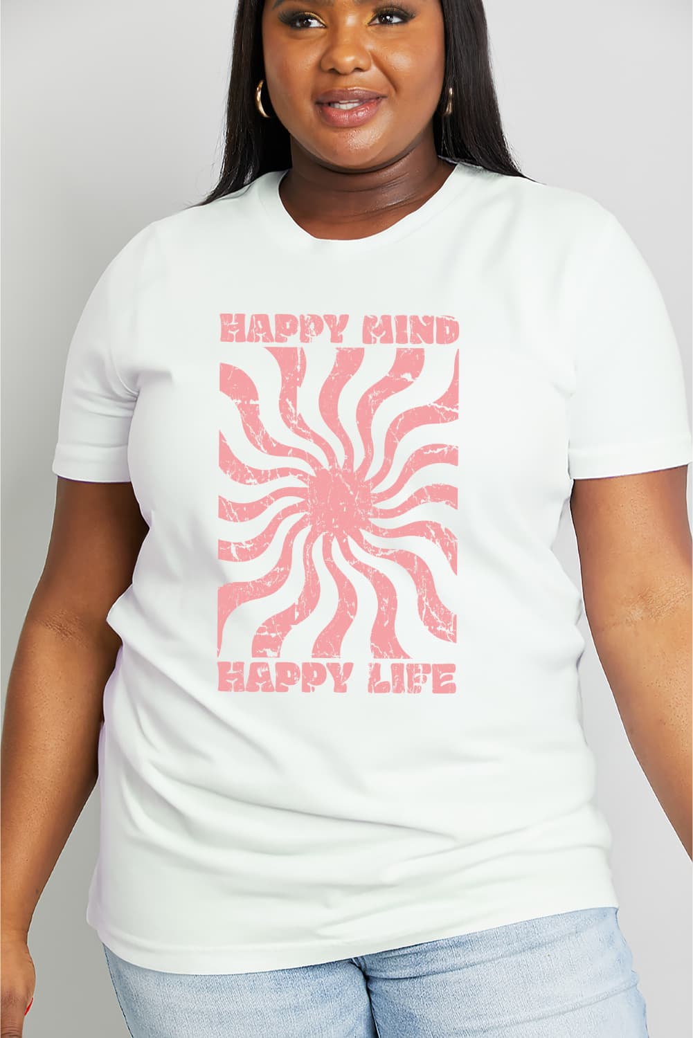 Simply Love Full Size HAPPY MIND HAPPY LIFE Graphic Cotton Tee  Shirts & Tops- Doll Fits