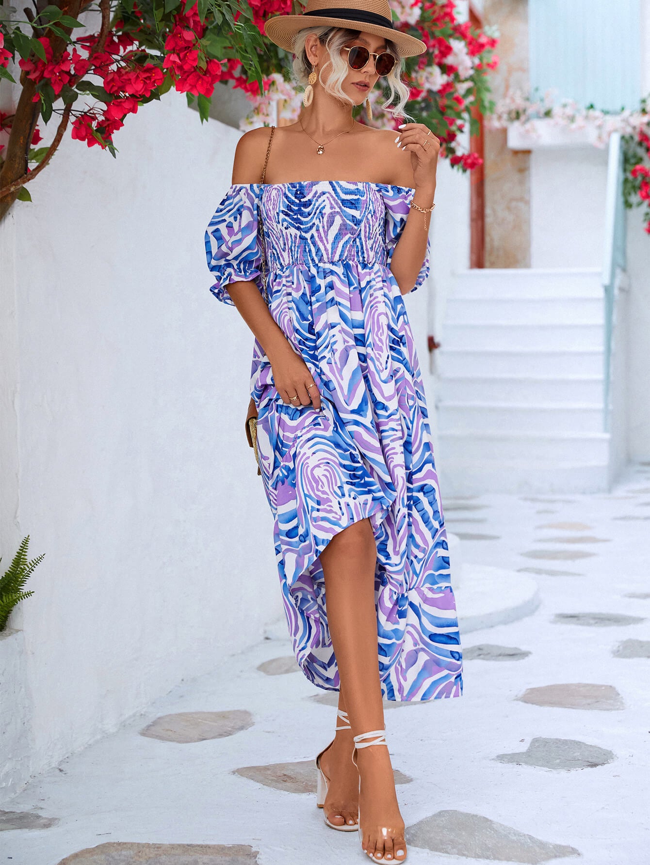 Floral Smocked Flounce Sleeve Midi Dress  Dresses- Doll Fits