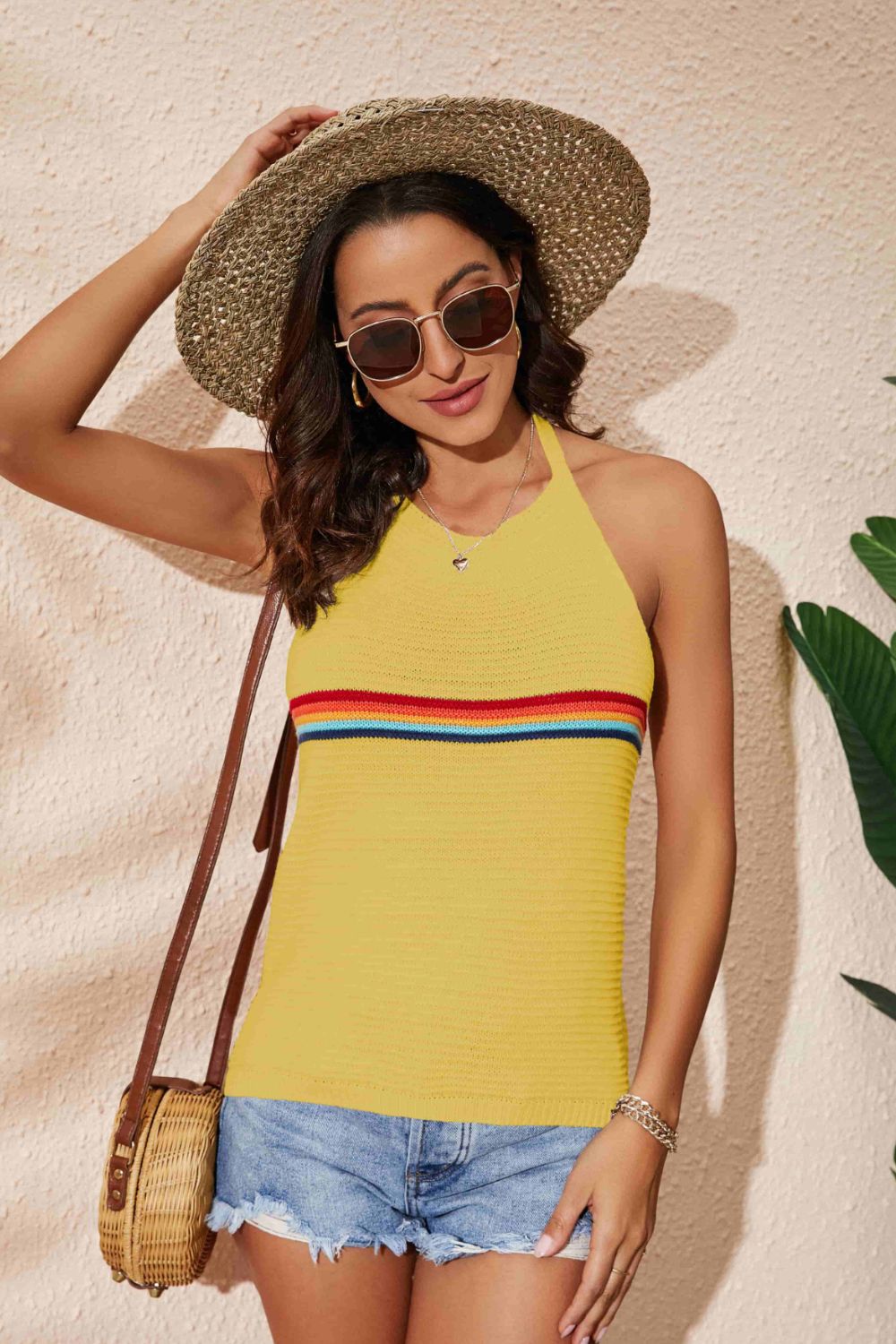 Rainbow Stripe Halter Neck Knit Tank  Shirts & Tops- Doll Fits