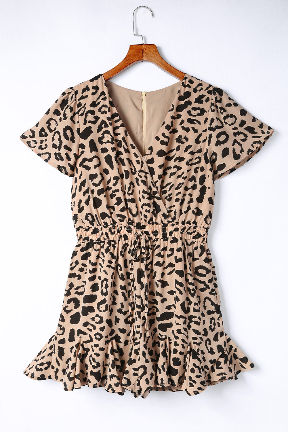 Leopard Flutter Sleeve Ruffle Hem Romper  Jumpsuits & Rompers- Doll Fits