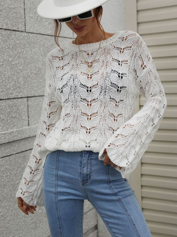 Openwork Dropped Shoulder Knit Top  Shirts & Tops- Doll Fits