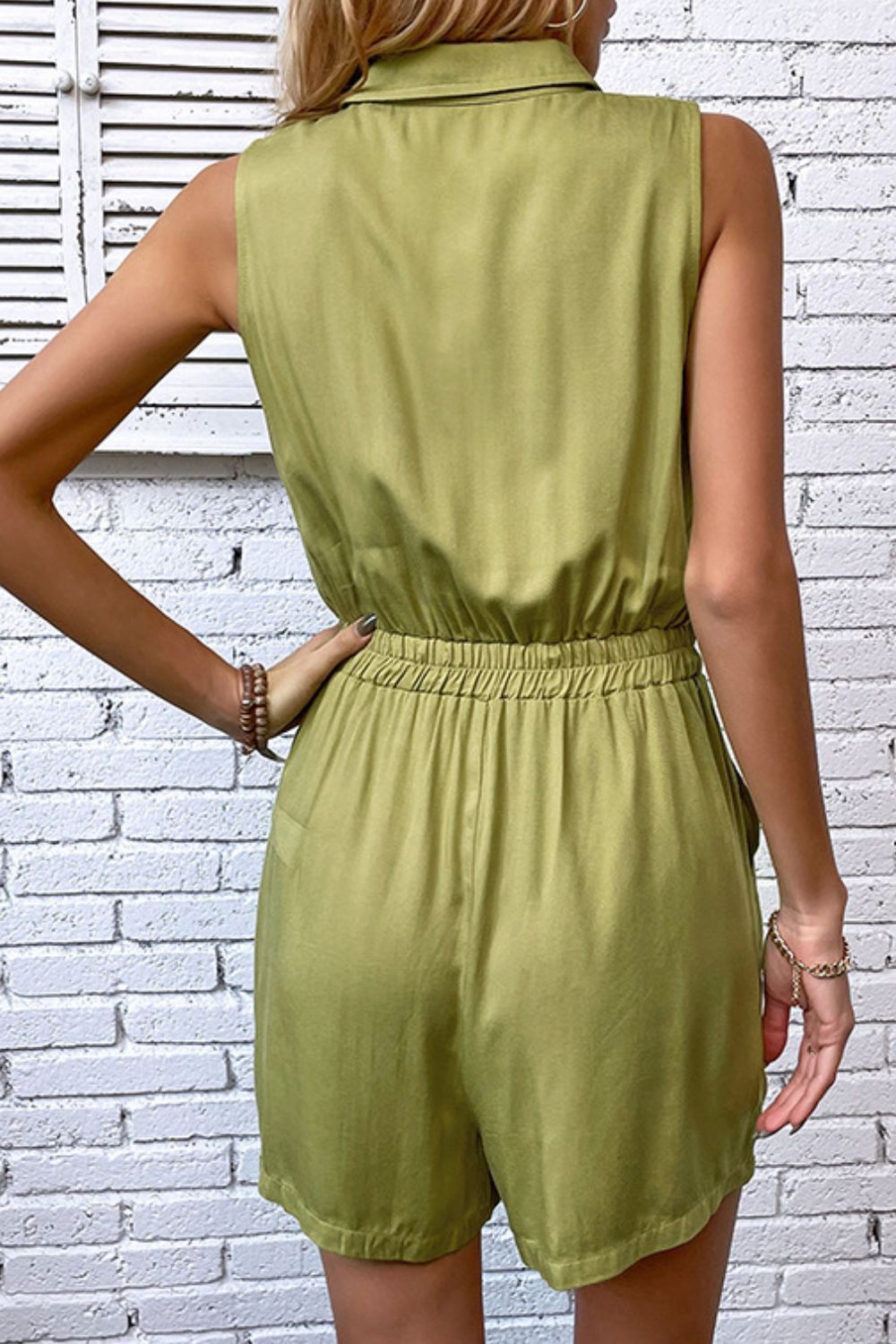Collared Neck Sleeveless Romper with Pockets  Jumpsuits & Rompers- Doll Fits