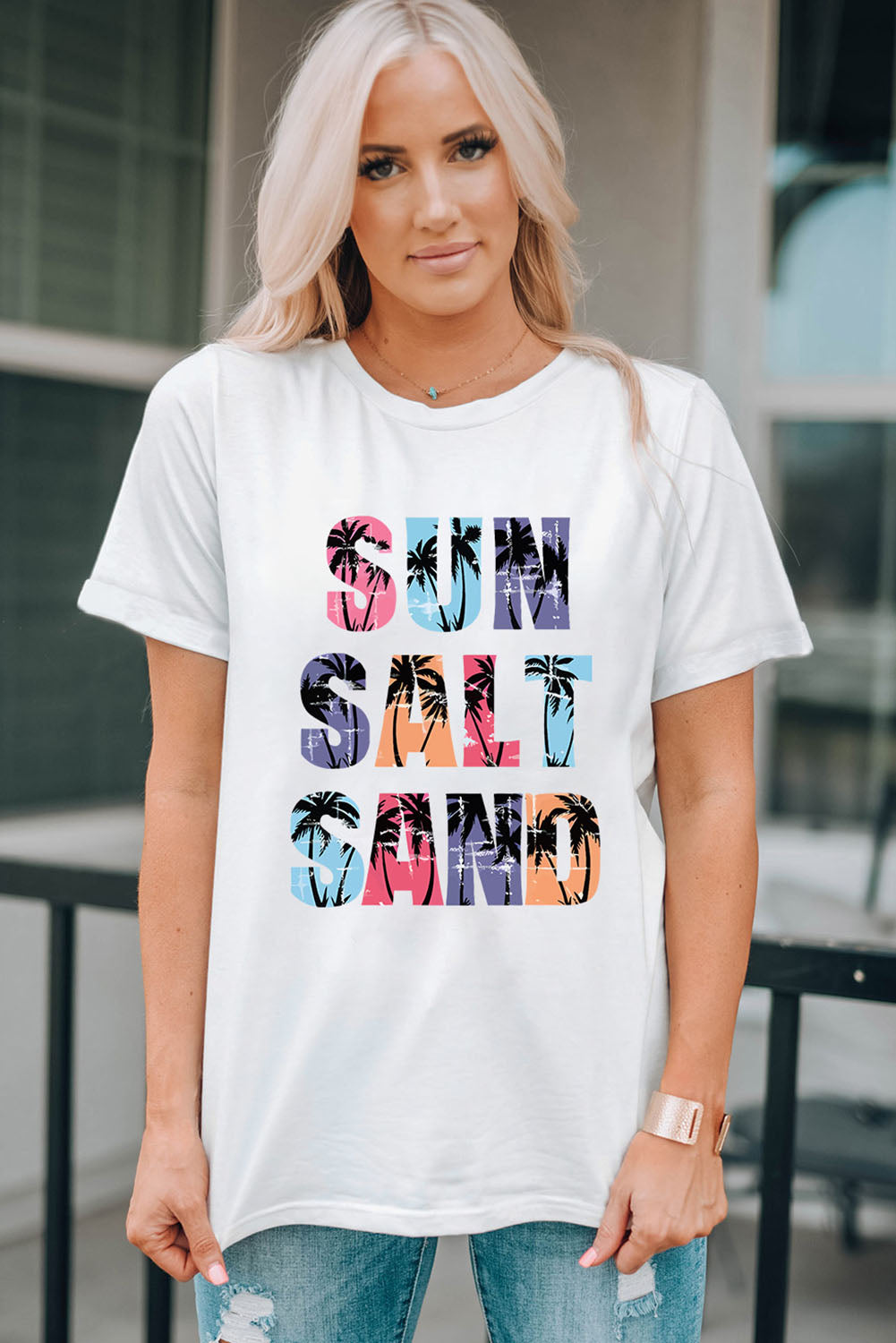 Letter Graphic Round Neck Tee  Shirts & Tops- Doll Fits