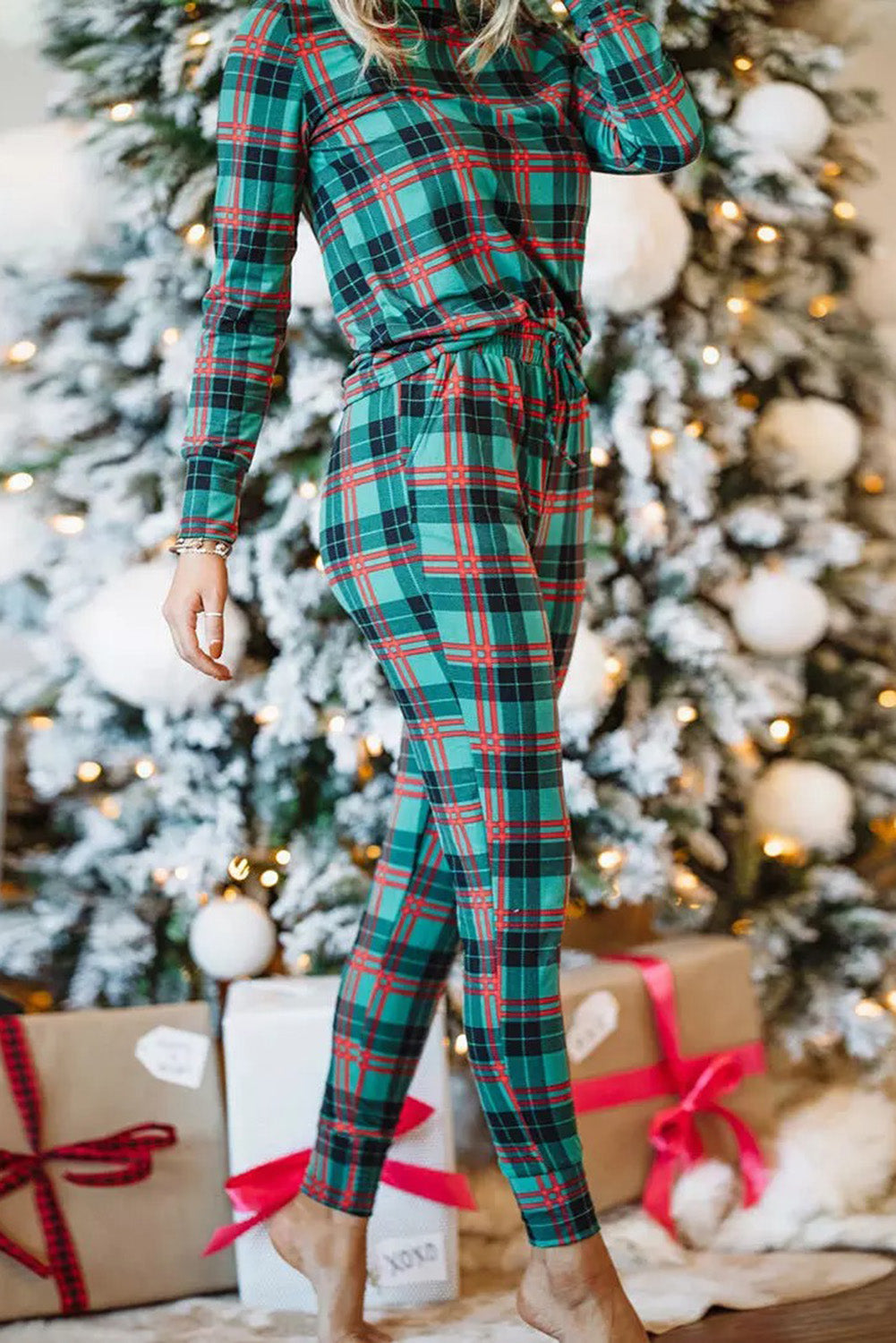 Plaid Long Sleeve Top and Pants Lounge Set  - Doll Fits