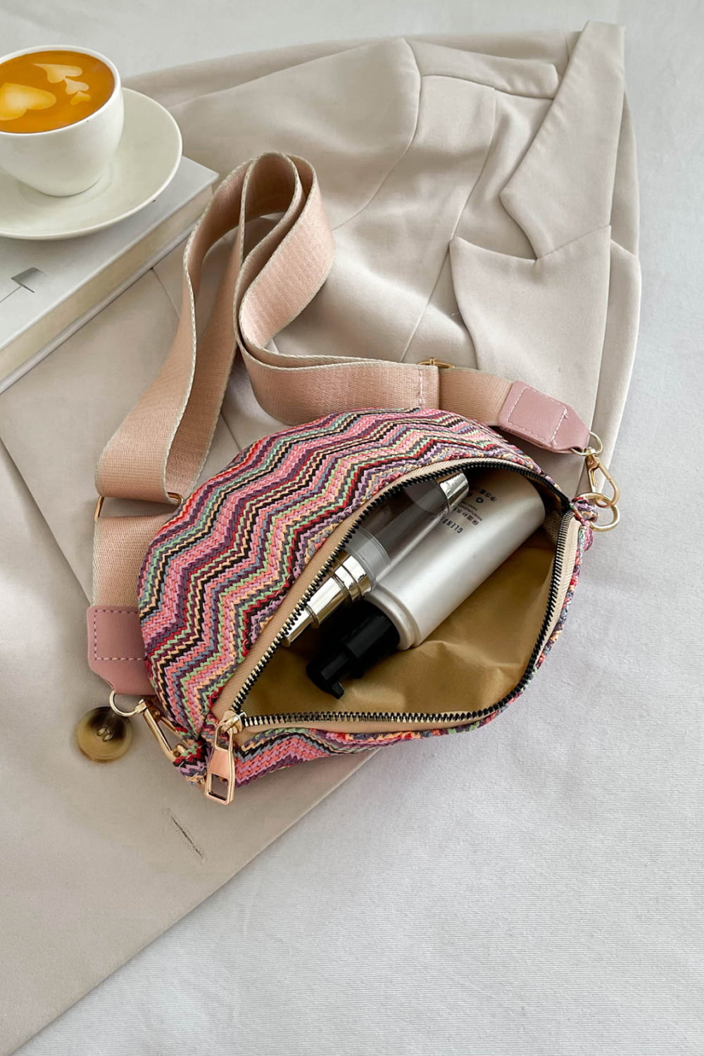 Chevron Straw Sling Bag  Handbags- Doll Fits