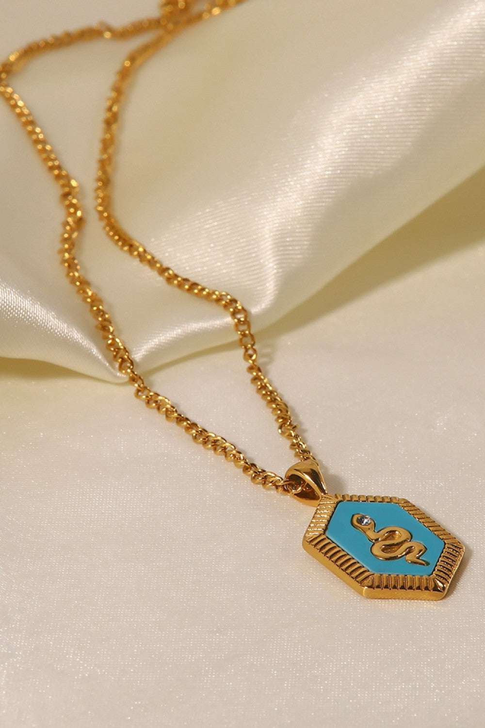 18K Gold Plated Snake Geometric Pendant Necklace  Necklaces- Doll Fits