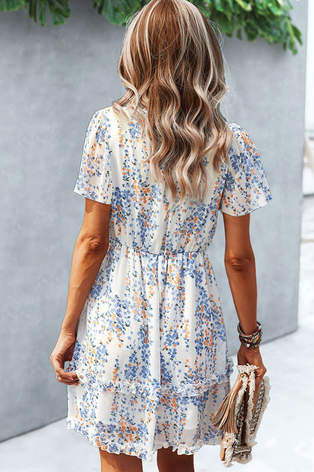 Printed Flutter Sleeve V-Neck Dress  Dresses- Doll Fits