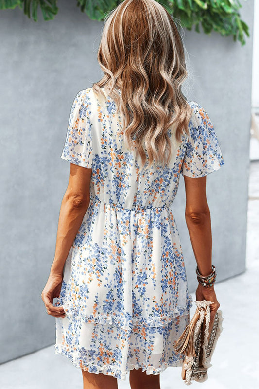 Printed Flutter Sleeve V-Neck Dress  Dresses- Doll Fits