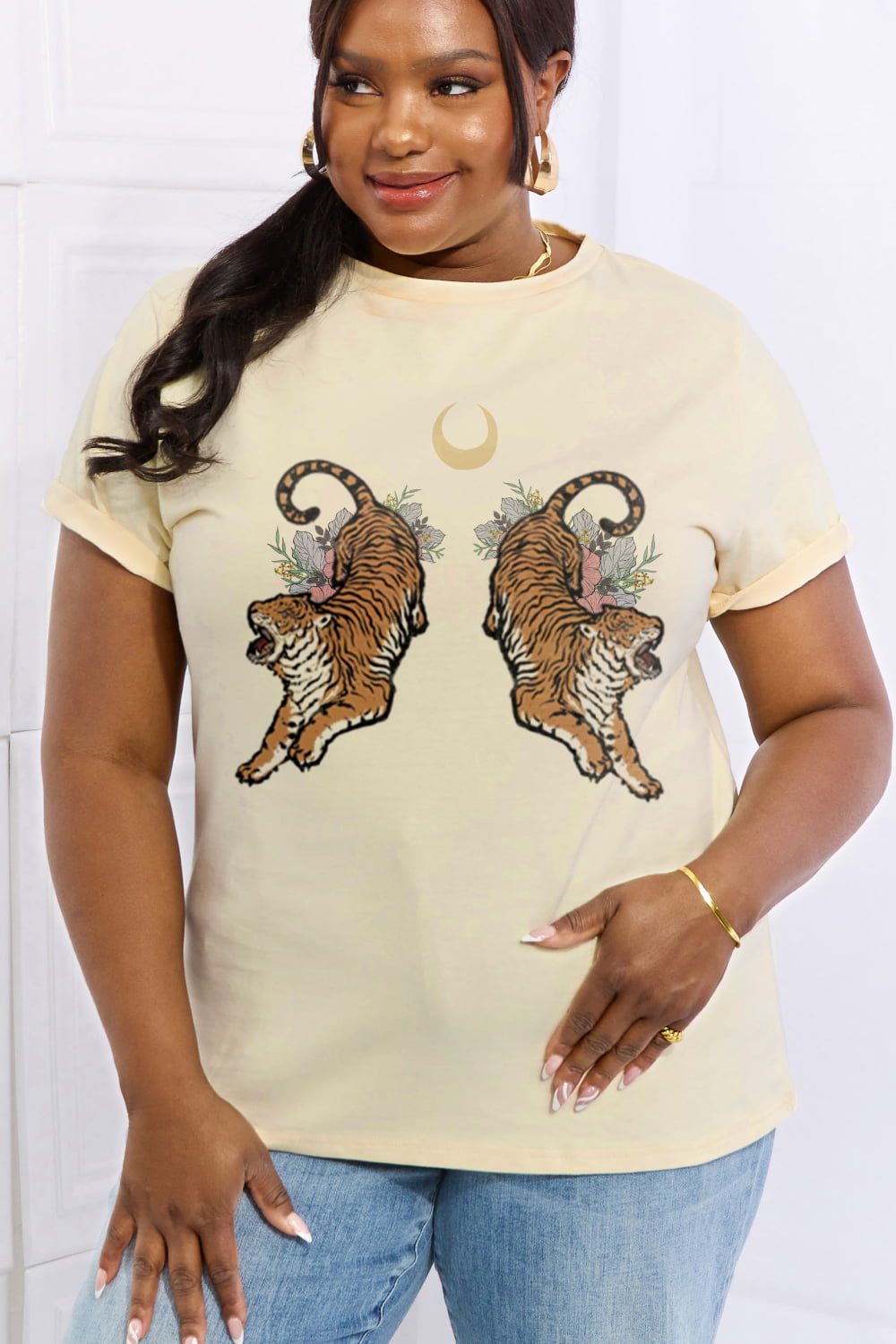 Simply Love Full Size Tiger Graphic Cotton Tee  - Doll Fits