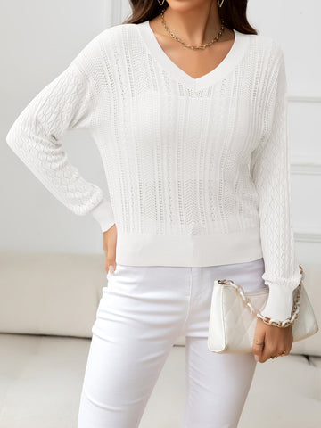 V-Neck Long Sleeve Eyelet Knit Top  Shirts & Tops- Doll Fits