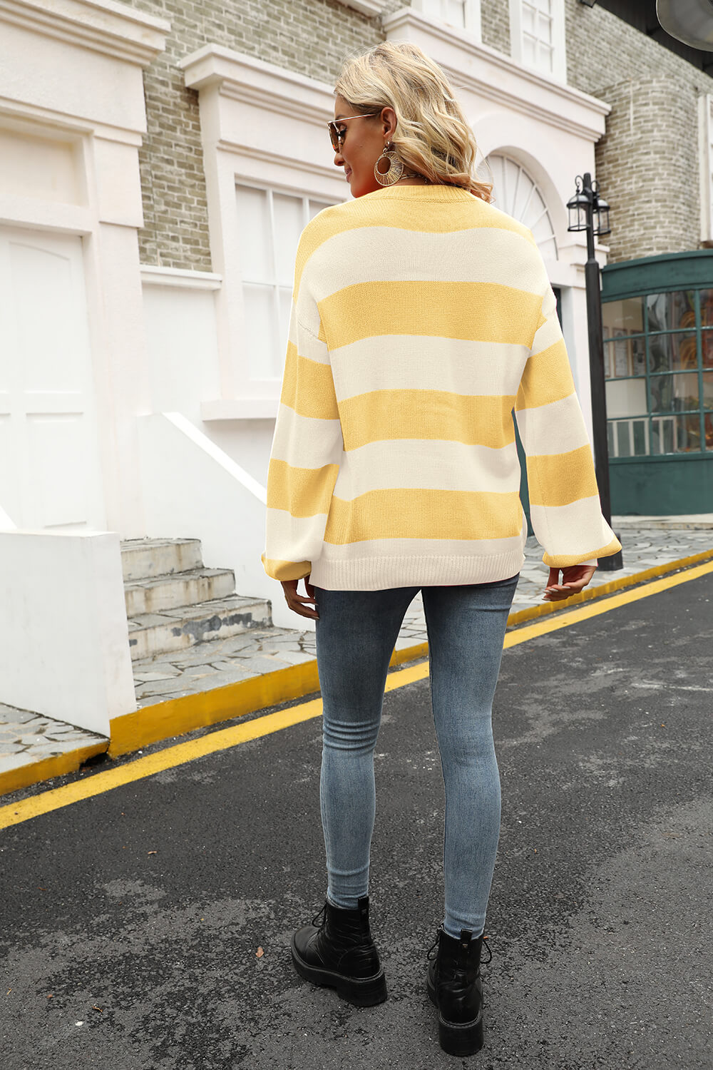Striped Balloon Sleeve Knit Pullover  Shirts & Tops- Doll Fits