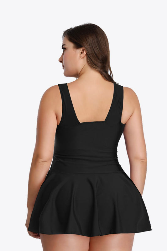 Plus Size Plunge Swim Dress  Swimwear- Doll Fits