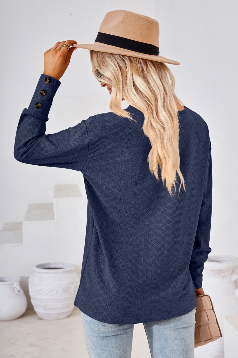 V-Neck Long Sleeve Blouse  - Doll Fits
