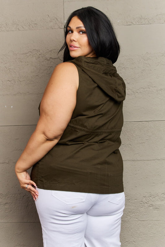 Zenana More To Come Full Size Military Hooded Vest  - Doll Fits