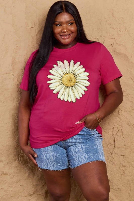 Simply Love Full Size FLOWER Graphic Cotton Tee  - Doll Fits