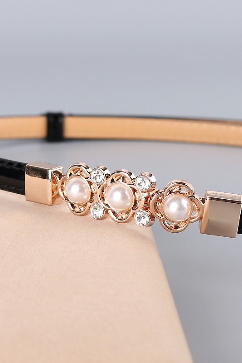 Rhinestone Flower Adjustable PU Leather Belt  Belts- Doll Fits