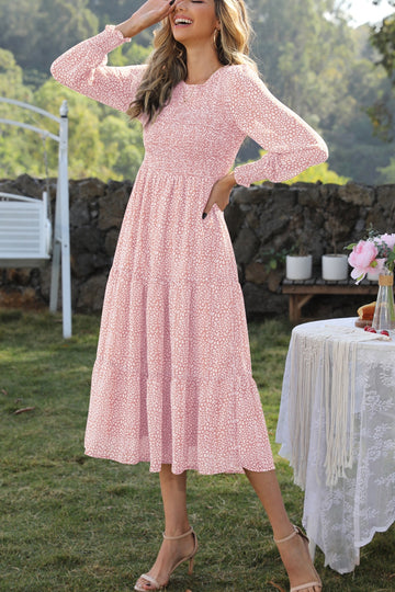 Round Neck Lantern Sleeve Midi Dress  Dresses- Doll Fits