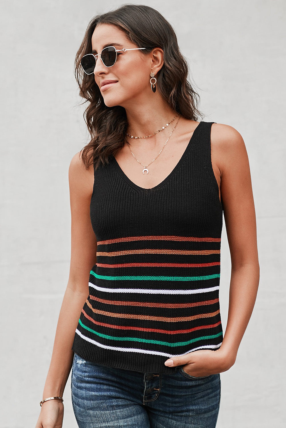 Amari Multicolor Stripes Knit Tank Top  Clothing- Doll Fits