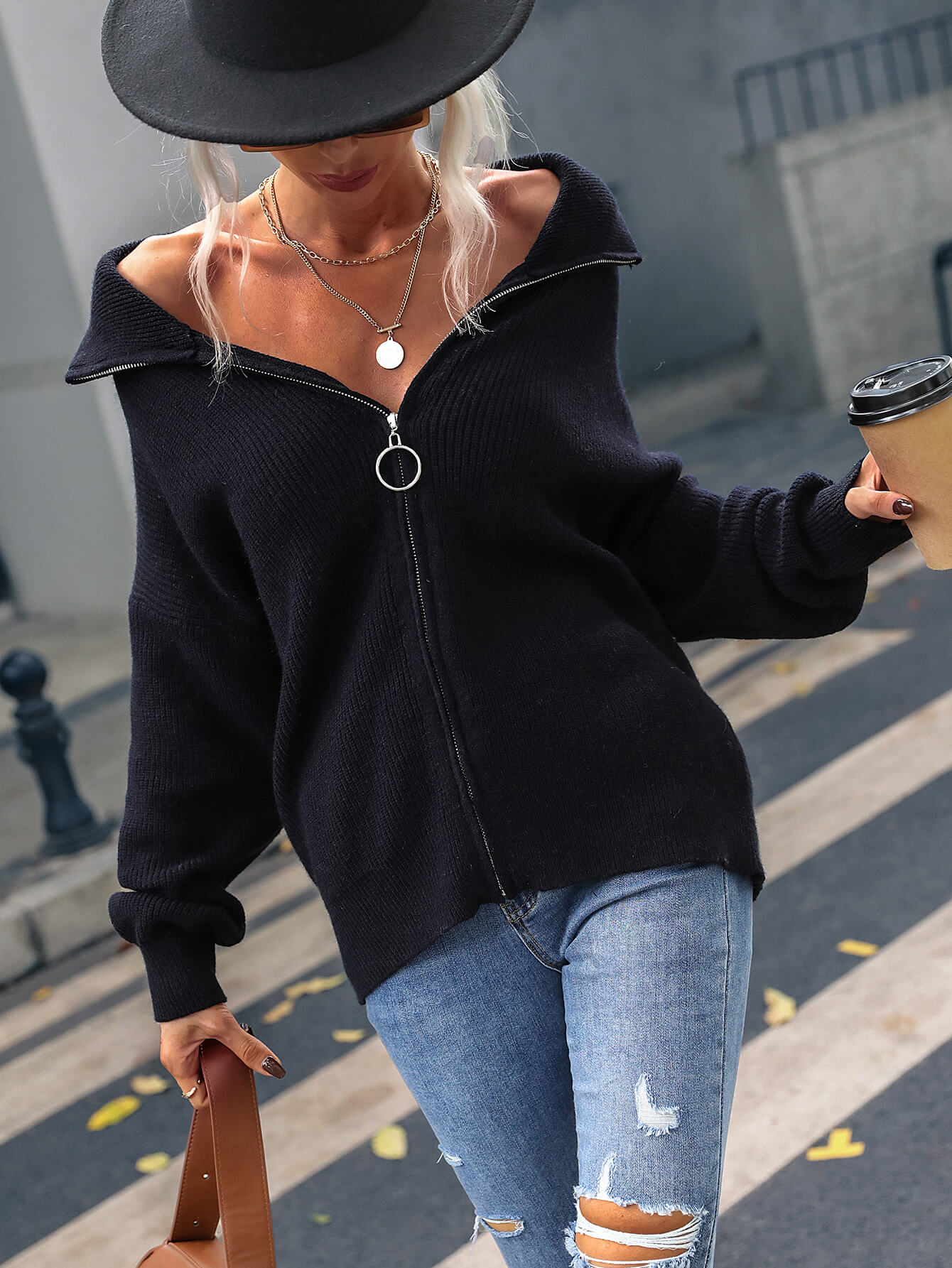 Rib-Knit Zip Up Collared Cardigan  Coats & Jackets- Doll Fits