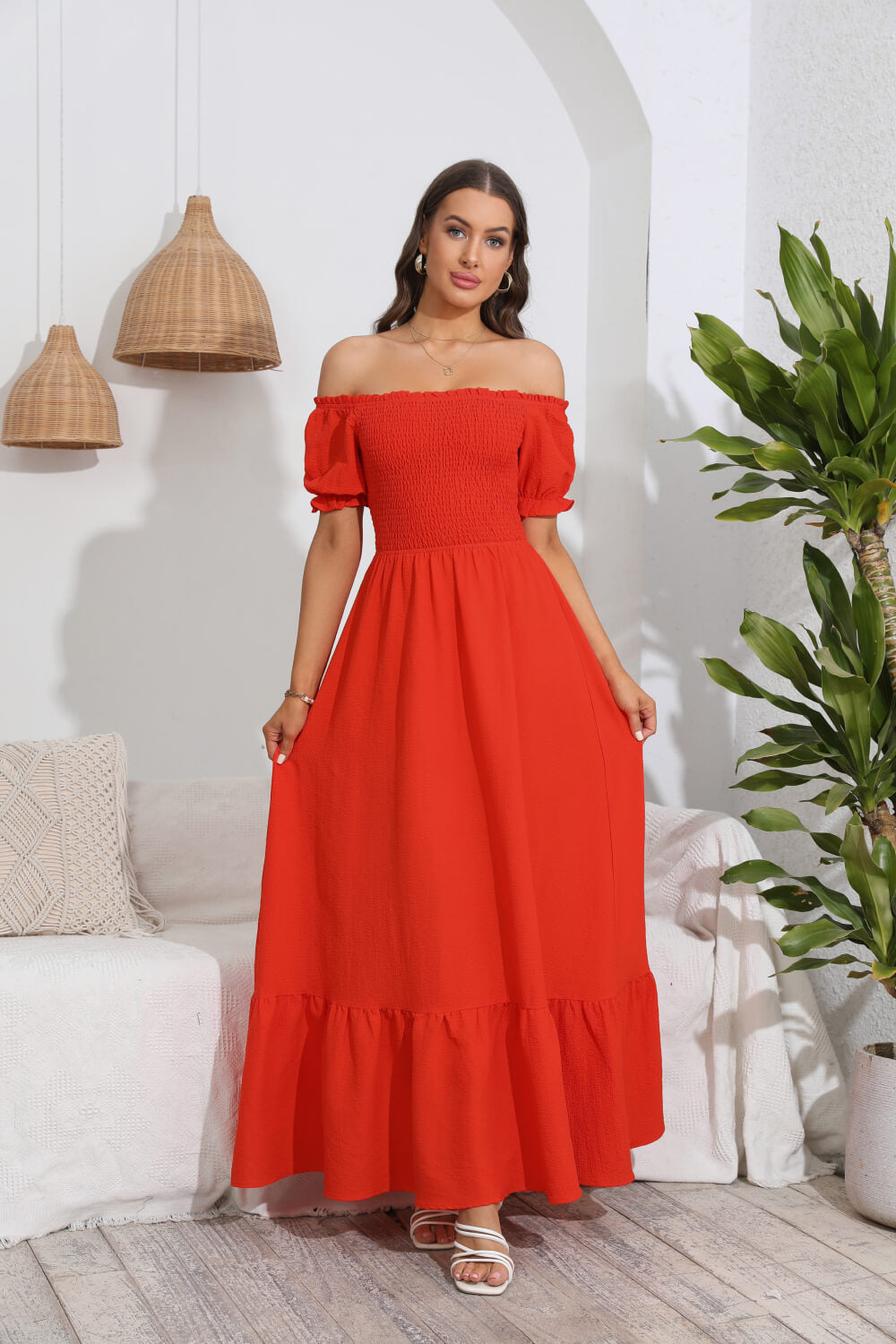 Smocked Off-Shoulder Maxi Dress  Dresses- Doll Fits