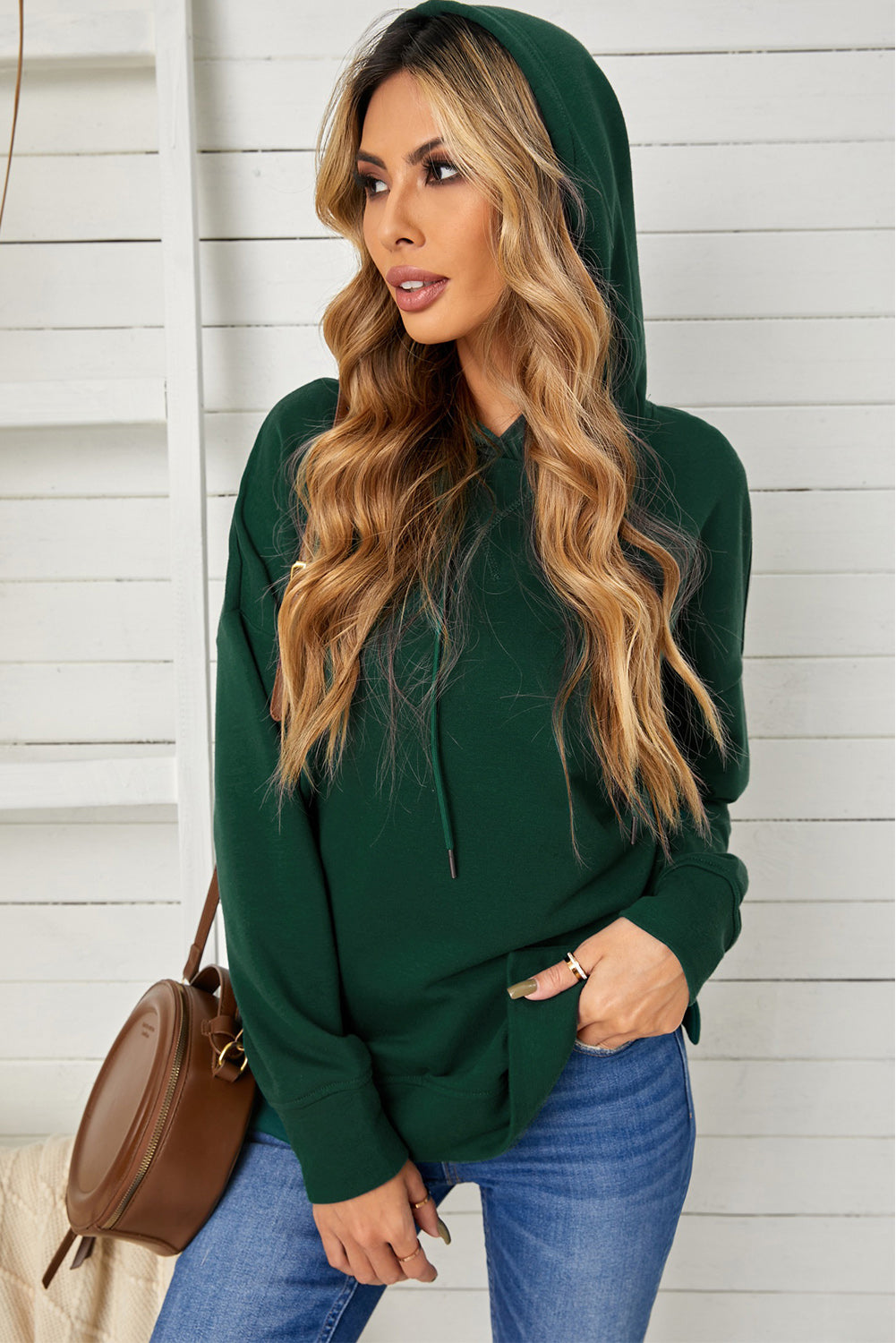 Drop Shoulder Hoodie with Slit  Shirts & Tops- Doll Fits