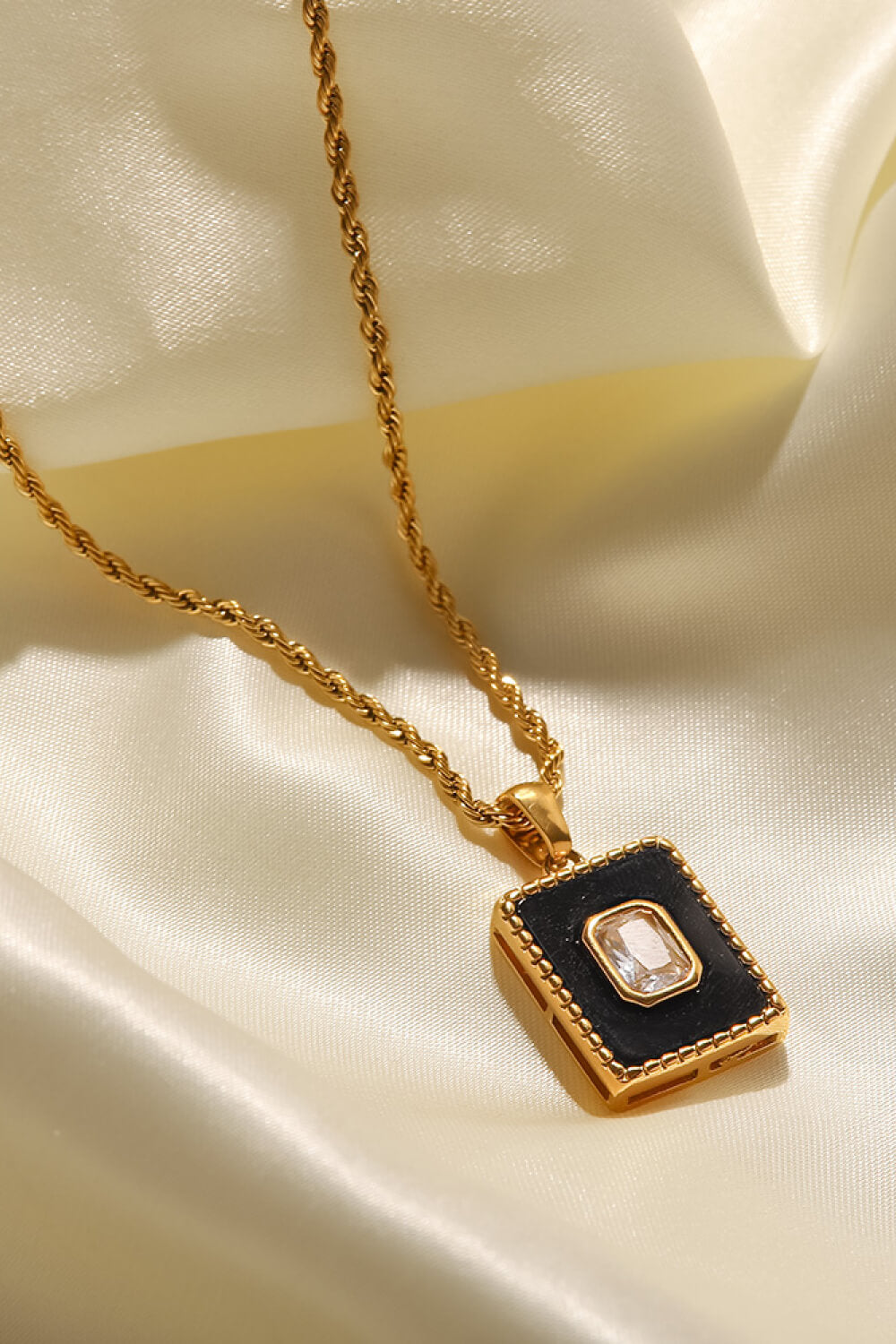 Square Pendant Twisted Chain Necklace  Necklaces- Doll Fits