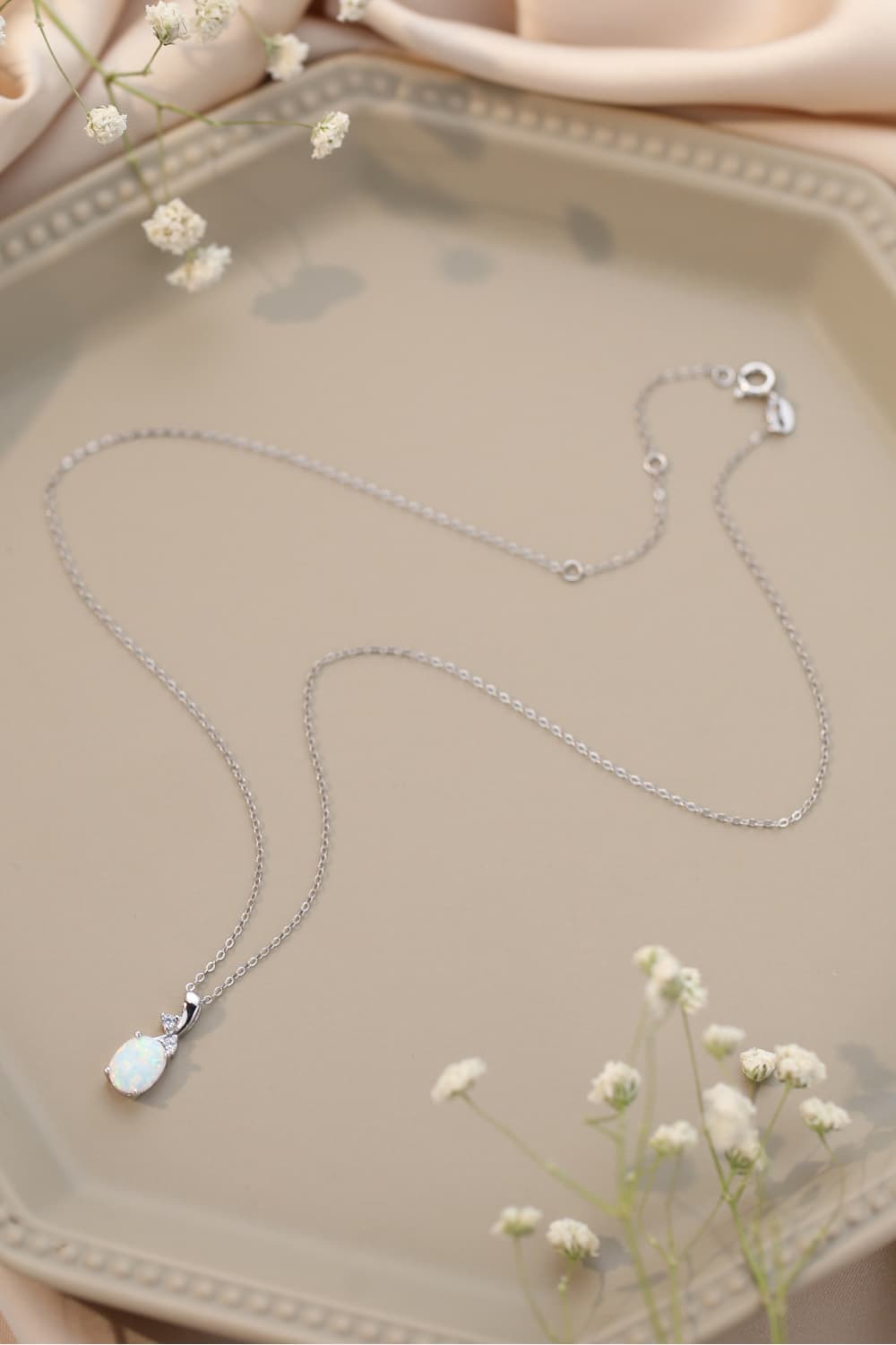 Opal Oval Pendant Chain Necklace  Necklaces- Doll Fits