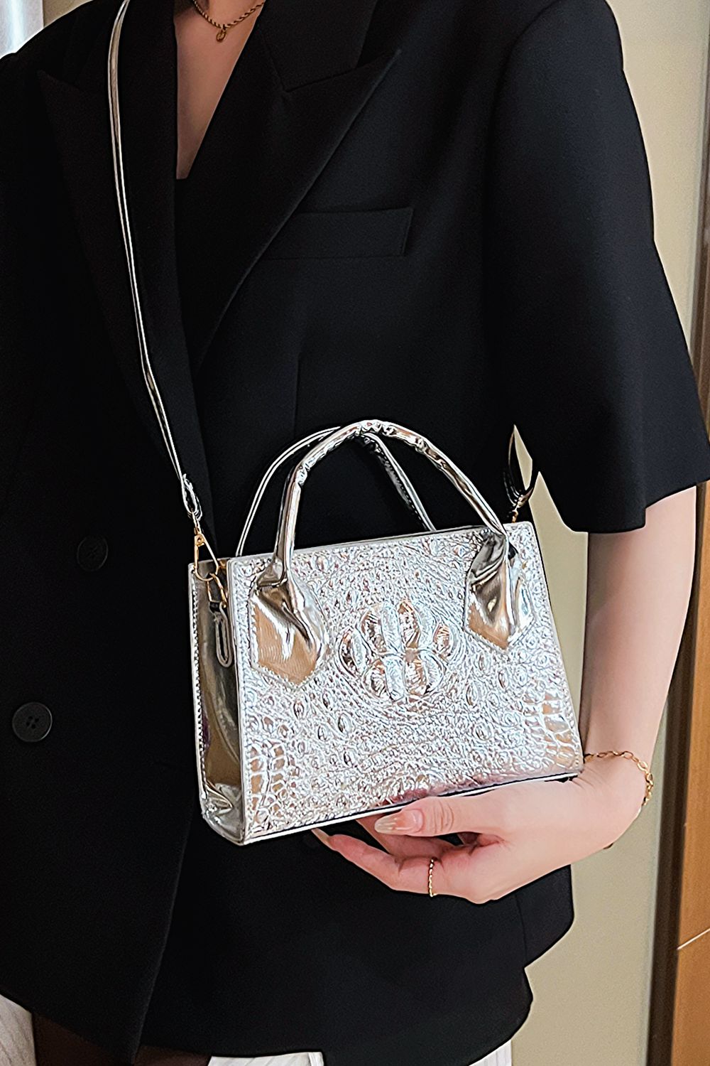 Textured PU Leather Crossbody Bag  Handbags- Doll Fits