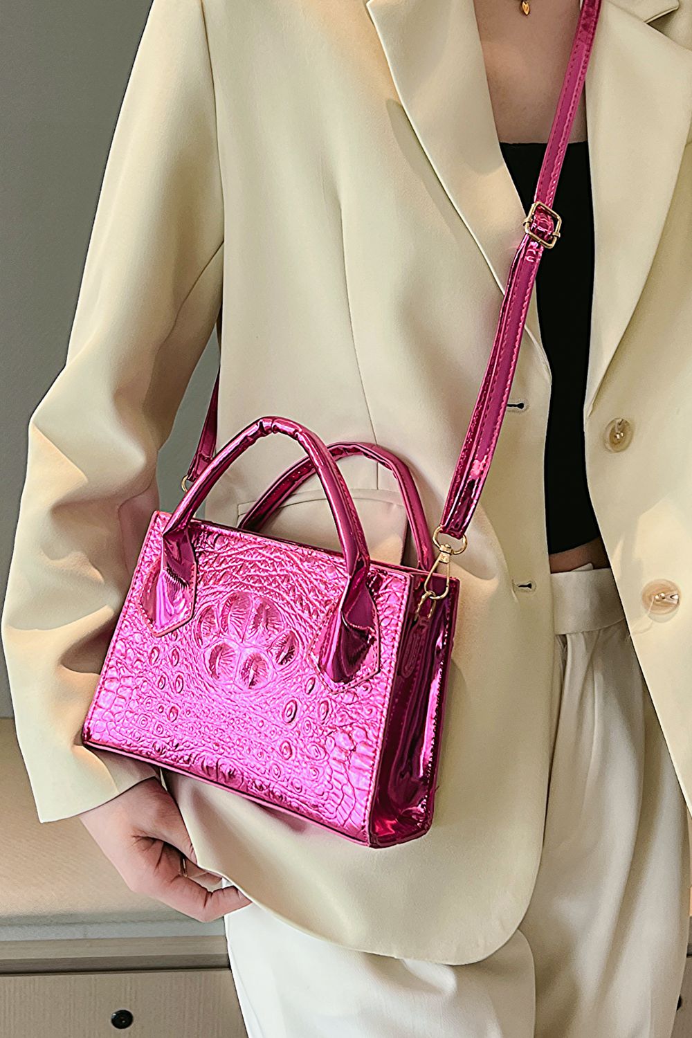 Textured PU Leather Crossbody Bag  Handbags- Doll Fits