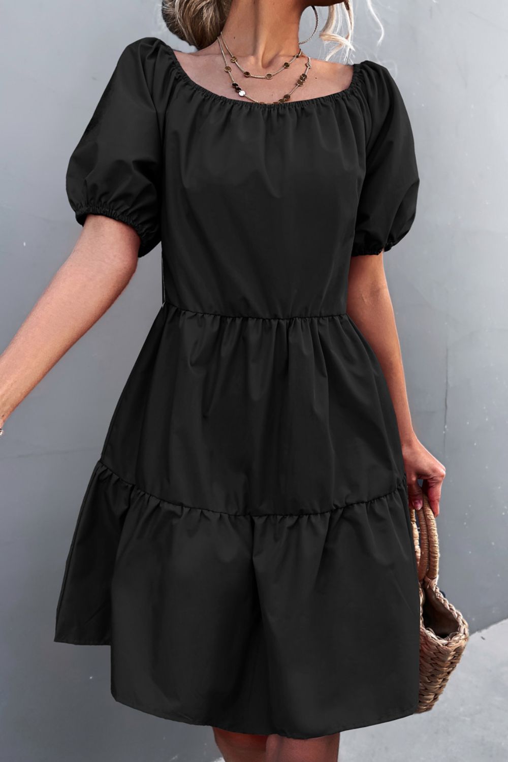 Square Neck Short Sleeve Mini Dress  Dresses- Doll Fits