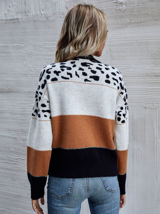 Color Block Round Neck Dropped Shoulder Sweater  - Doll Fits