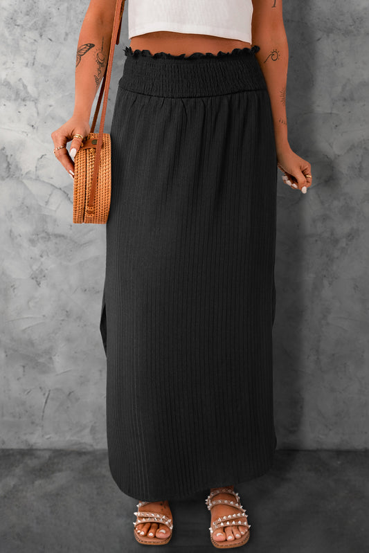 Smocked Waist Slit Maxi Skirt  Skirts- Doll Fits