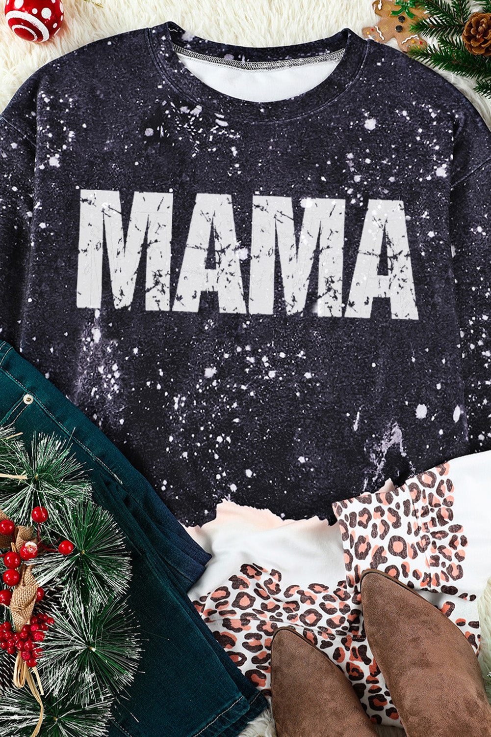 MAMA Leopard Color Block Round Neck Sweatshirt  Shirts & Tops- Doll Fits