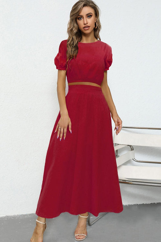 Puff Sleeve Crop Top and Maxi Skirt Set  Outfit Sets- Doll Fits