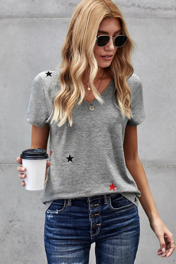 Star Print V-Neck Tee Shirt  Shirts & Tops- Doll Fits