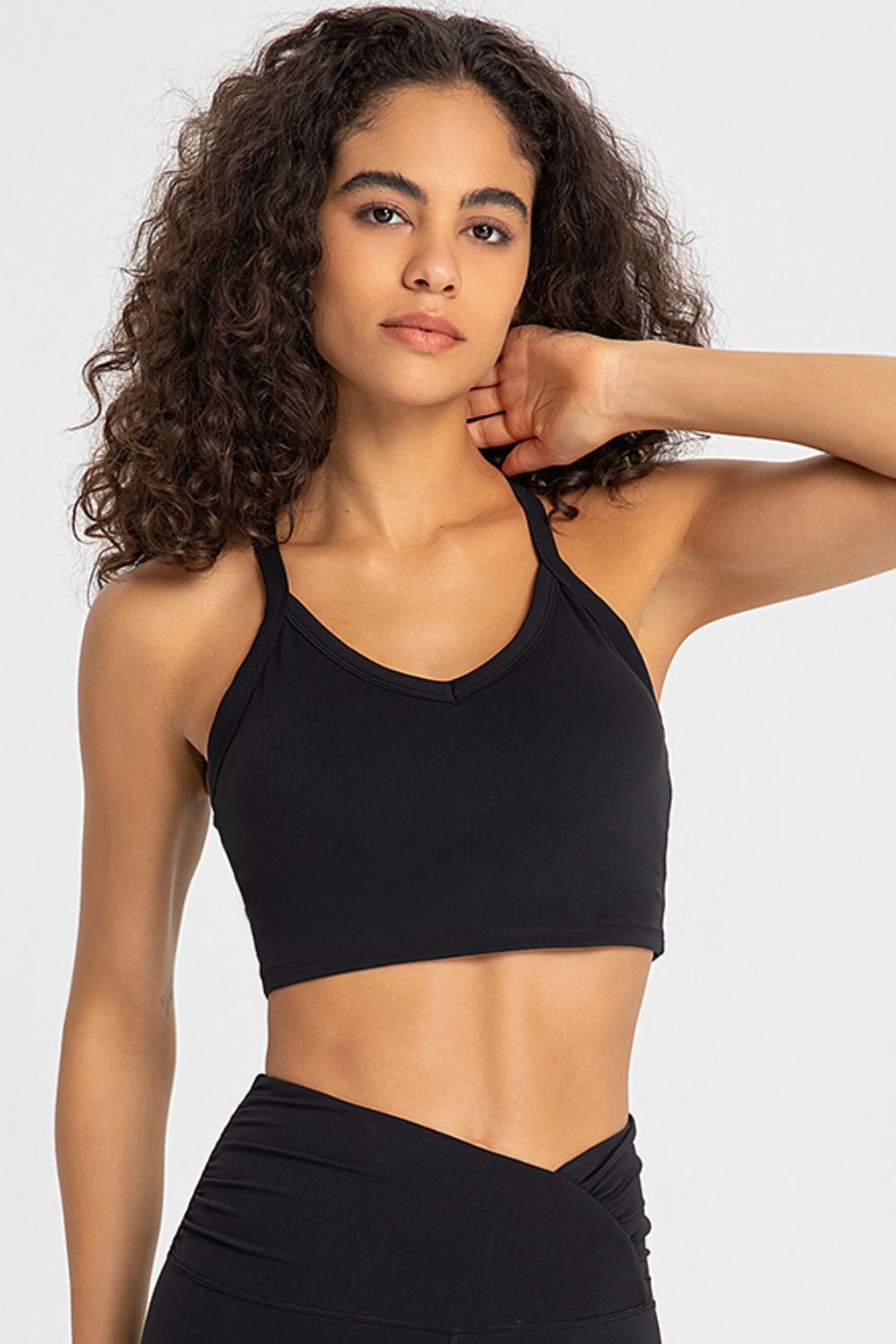 Crisscross Back V-Neck Sports Bra  Activewear- Doll Fits