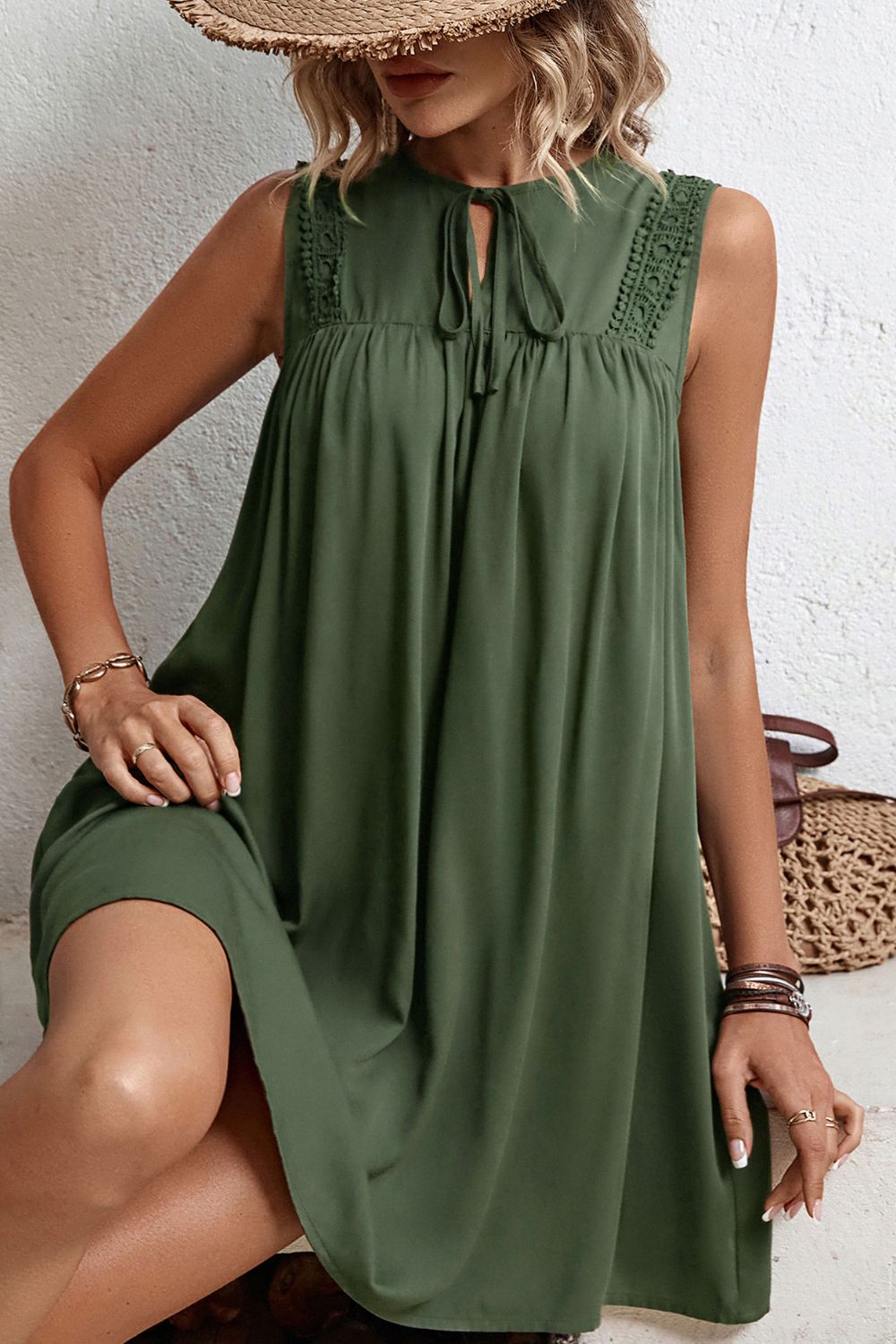 Tied Crochet Detail Cutout Dress  Dresses- Doll Fits