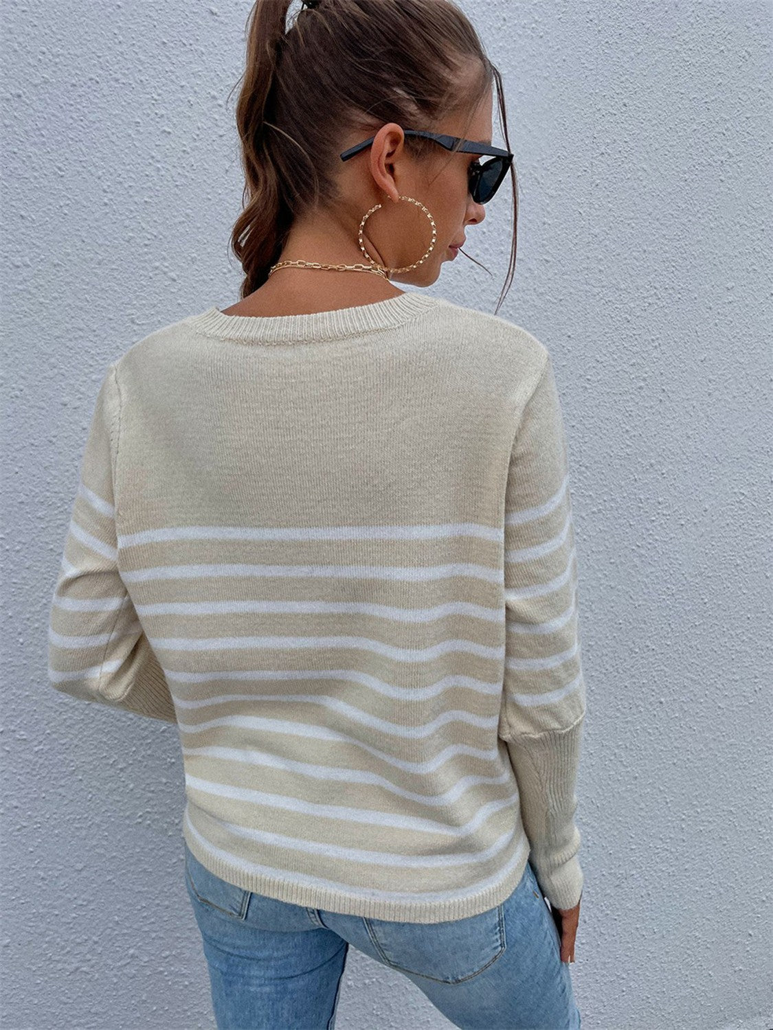 Striped Decorative Button Knit Top  Shirts & Tops- Doll Fits