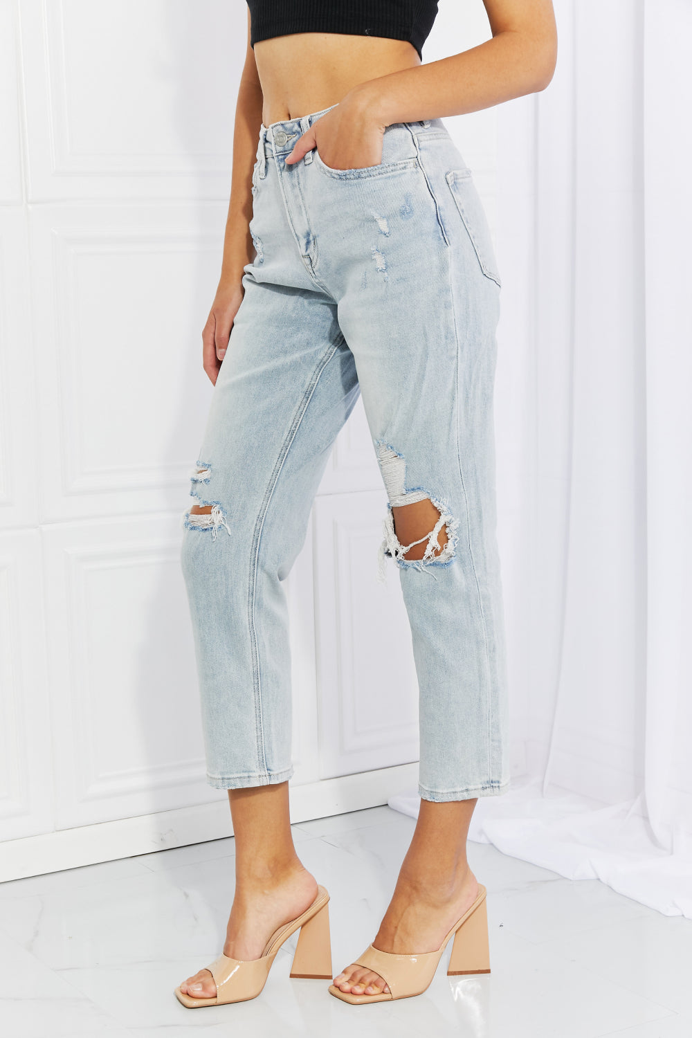 Vervet by Flying Monkey Stand Out Full Size Distressed Cropped Jeans  Pants- Doll Fits