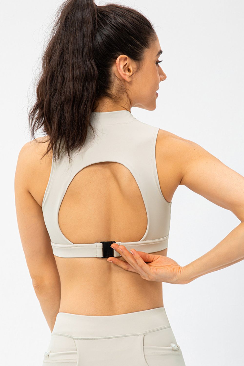 Full Size Cropped Cutout Back Zipper Front Active Tank Top  - Doll Fits