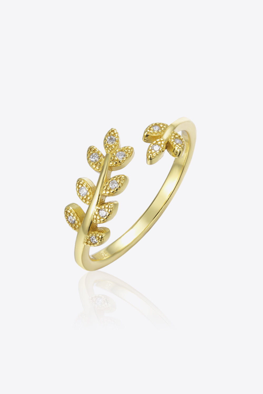 Inlaid Zircon Leaf-Shaped Open Ring  Rings- Doll Fits