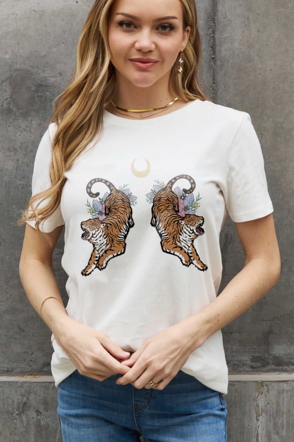 Simply Love Full Size Tiger Graphic Cotton Tee  - Doll Fits