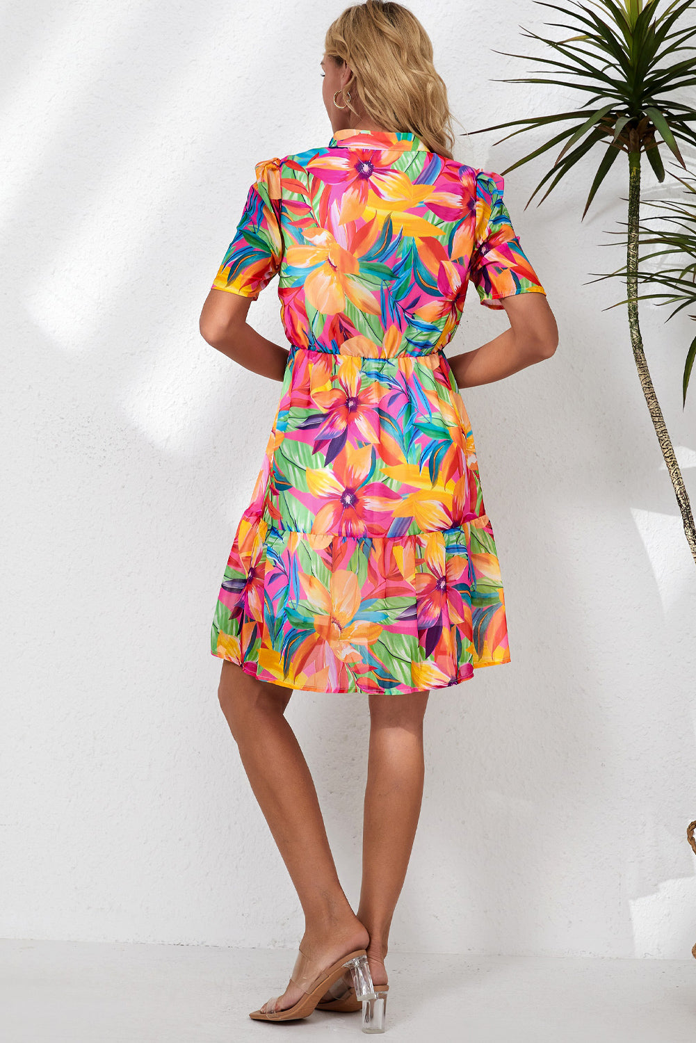 Floral Notched Neck Short Sleeve Dress  Dresses- Doll Fits
