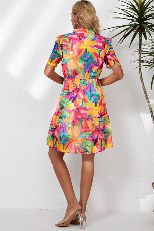 Floral Notched Neck Short Sleeve Dress  Dresses- Doll Fits