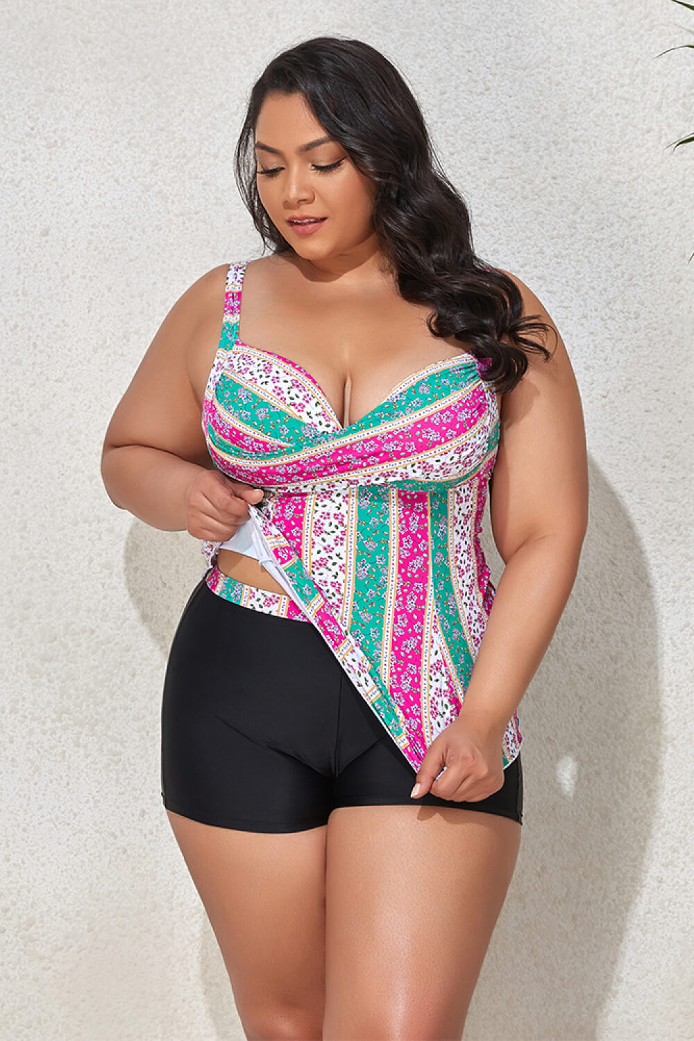 Plus Size Printed Crisscross Cutout Two-Piece Swim Set  Swimwear- Doll Fits