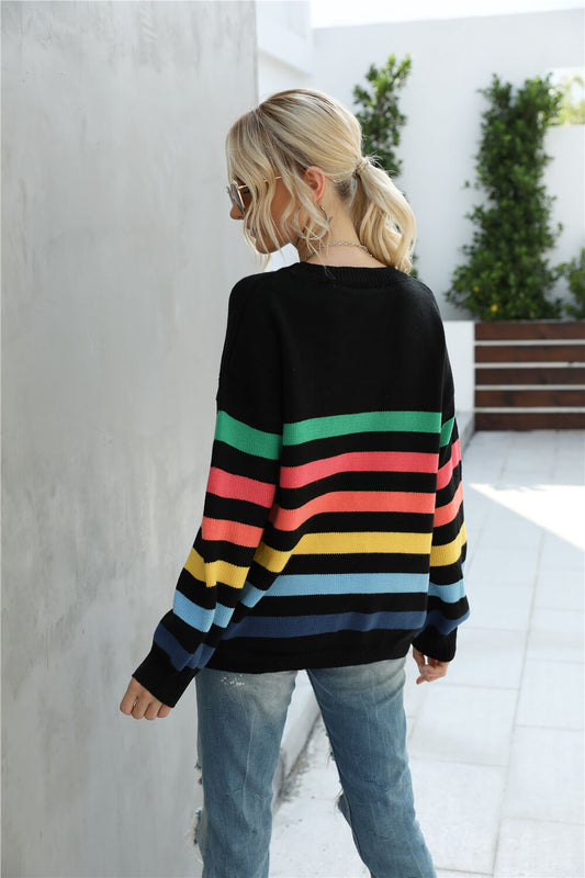 Rainbow Stripe Dropped Shoulder Sweater  Shirts & Tops- Doll Fits
